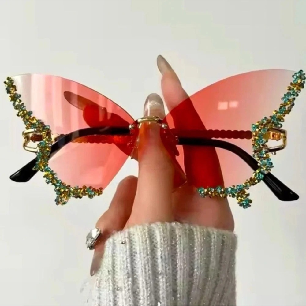 Pink Butterfly Crystal Sunglasses - Picture 7 of 7